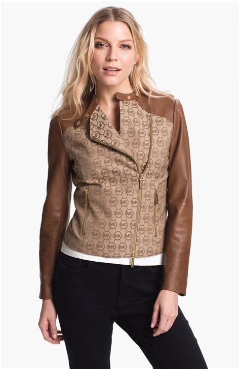 michael kors leather sleeve coat|Michael Kors leather jacket women's.